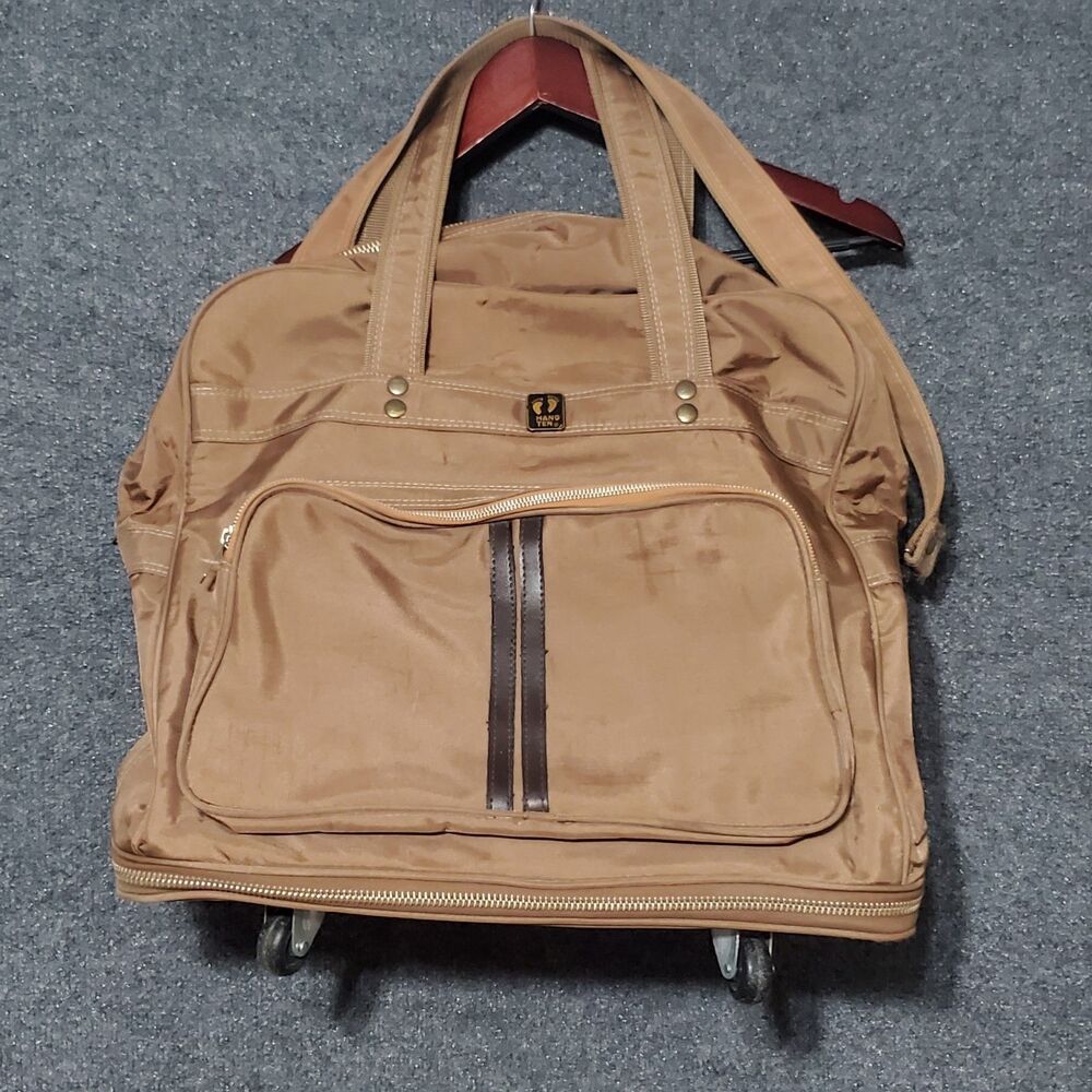 Vintage HANG TEN Duffle Bag Brown Beach Surf Skate Travel Rolling Luggage 90s